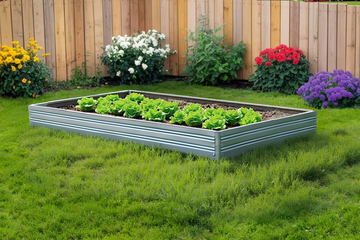 Planta Garden Bed - 1 Tier - Raised garden bed with plants in a backyard setting